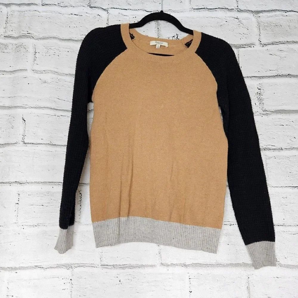 Madewell Women's Long Sleeve Raglan Colorblock Tan Black Gray Size XS Sweater